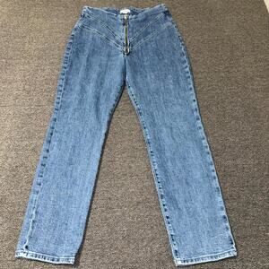 Good American Jeans Women’s 12/31 Blue Denim Medium Wash Zip Fly Straight Leg